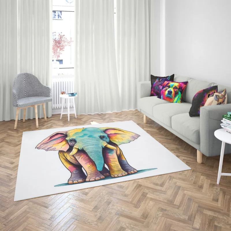 Cheerful Elephant Drawing Rug 2