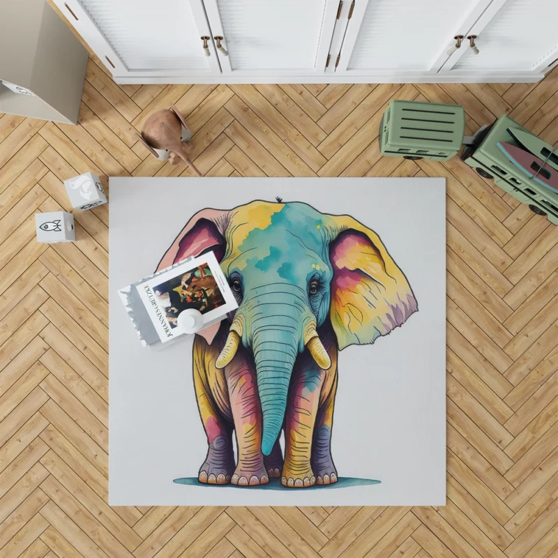 Cheerful Elephant Drawing Rug