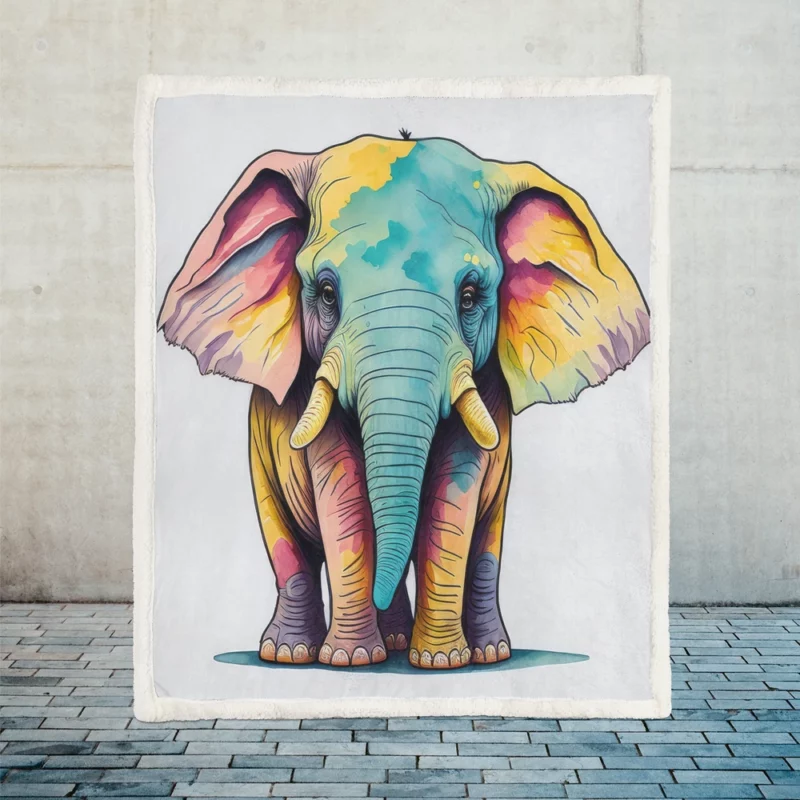 Cheerful Elephant Drawing Sherpa Fleece Blanket