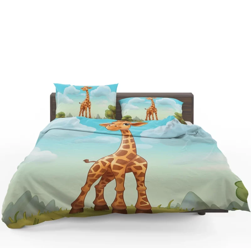 Cheerful Giraffe Under Blue Sky Bedding Set 1