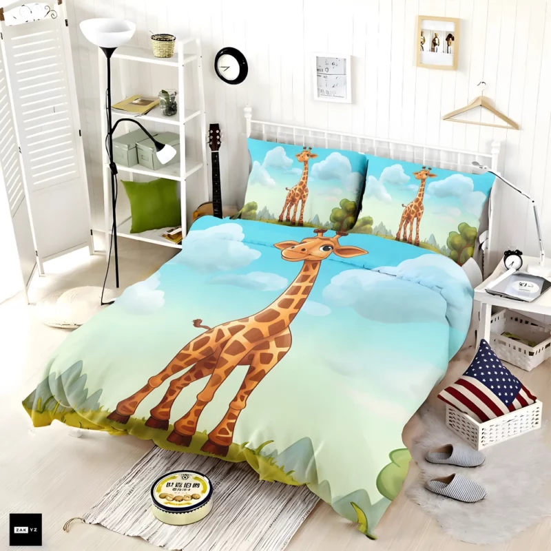 Cheerful Giraffe Under Blue Sky Bedding Set