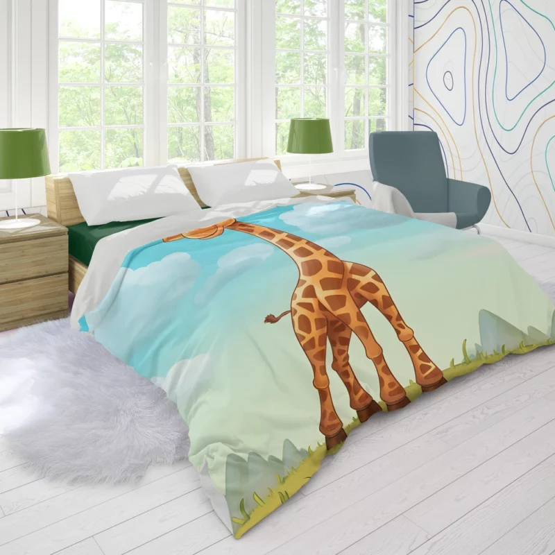 Cheerful Giraffe Under Blue Sky Duvet Cover