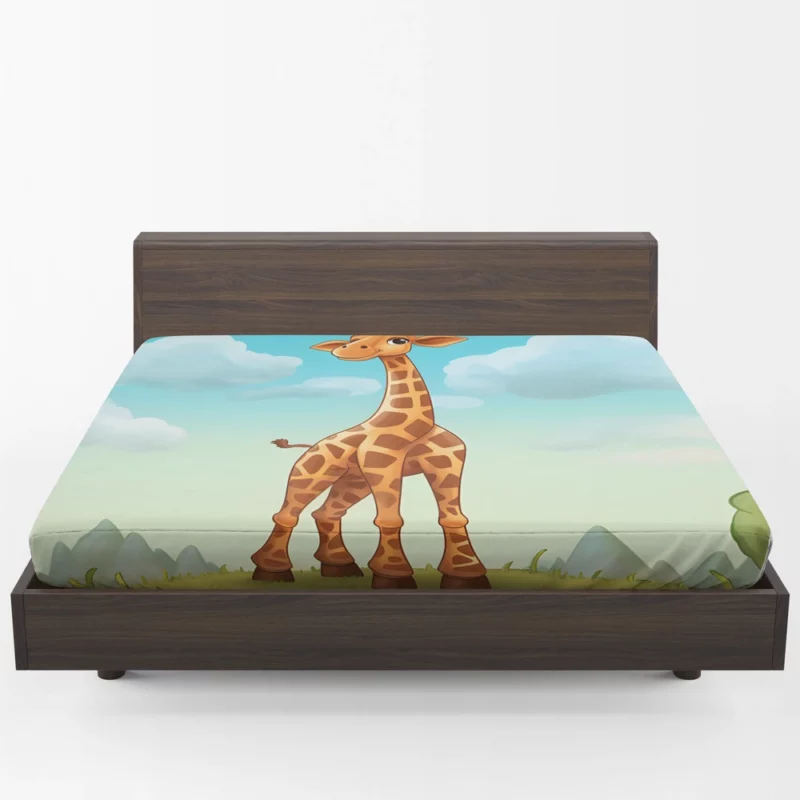 Cheerful Giraffe Under Blue Sky Fitted Sheet 1