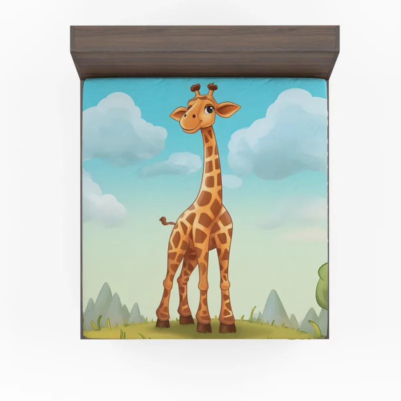 Cheerful Giraffe Under Blue Sky Fitted Sheet