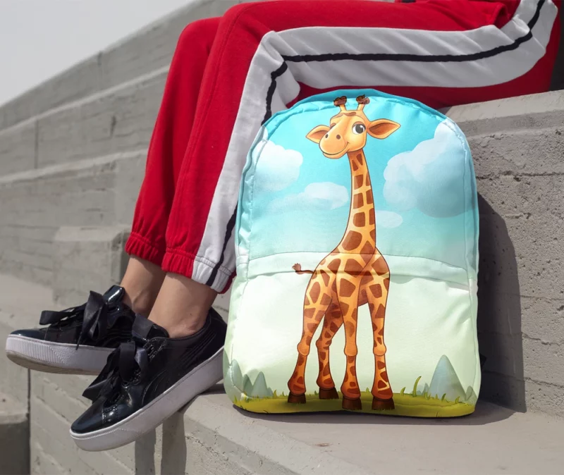 Cheerful Giraffe Under Blue Sky Minimalist Backpack 1