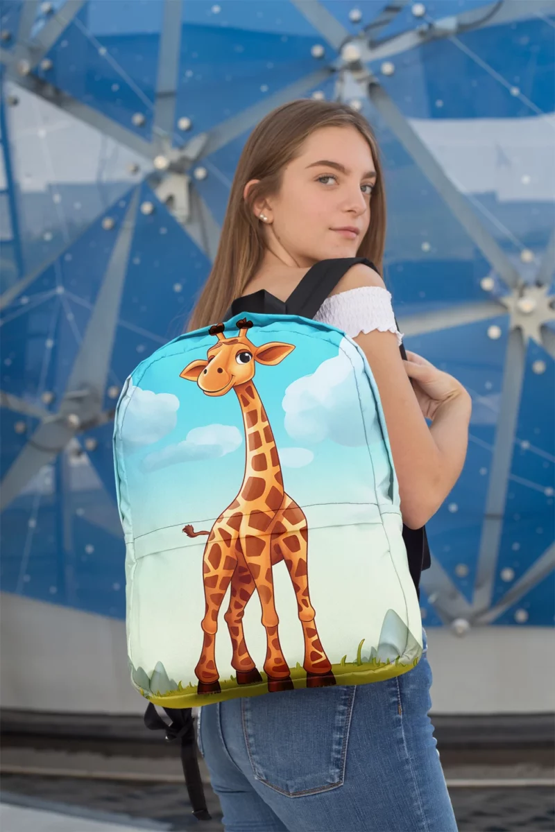 Cheerful Giraffe Under Blue Sky Minimalist Backpack 2