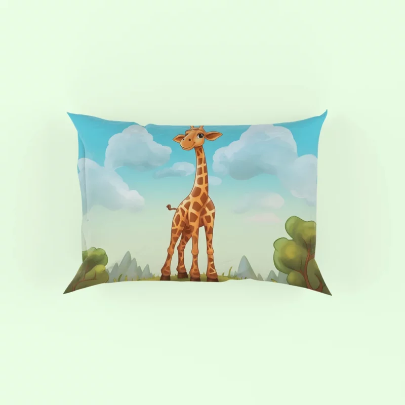 Cheerful Giraffe Under Blue Sky Pillow Case