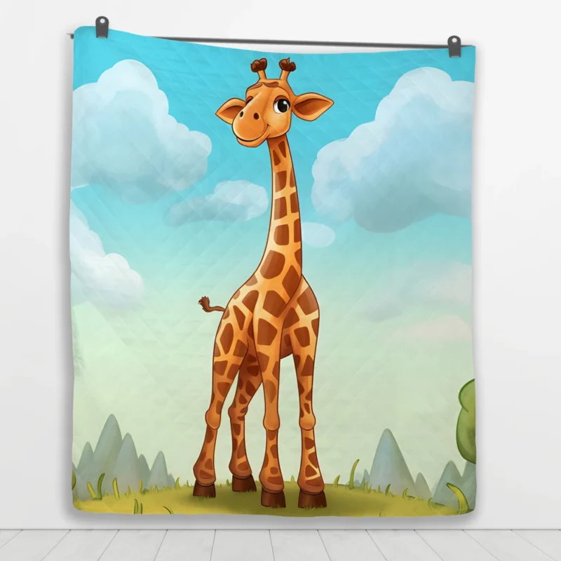 Cheerful Giraffe Under Blue Sky Quilt Blanket 1