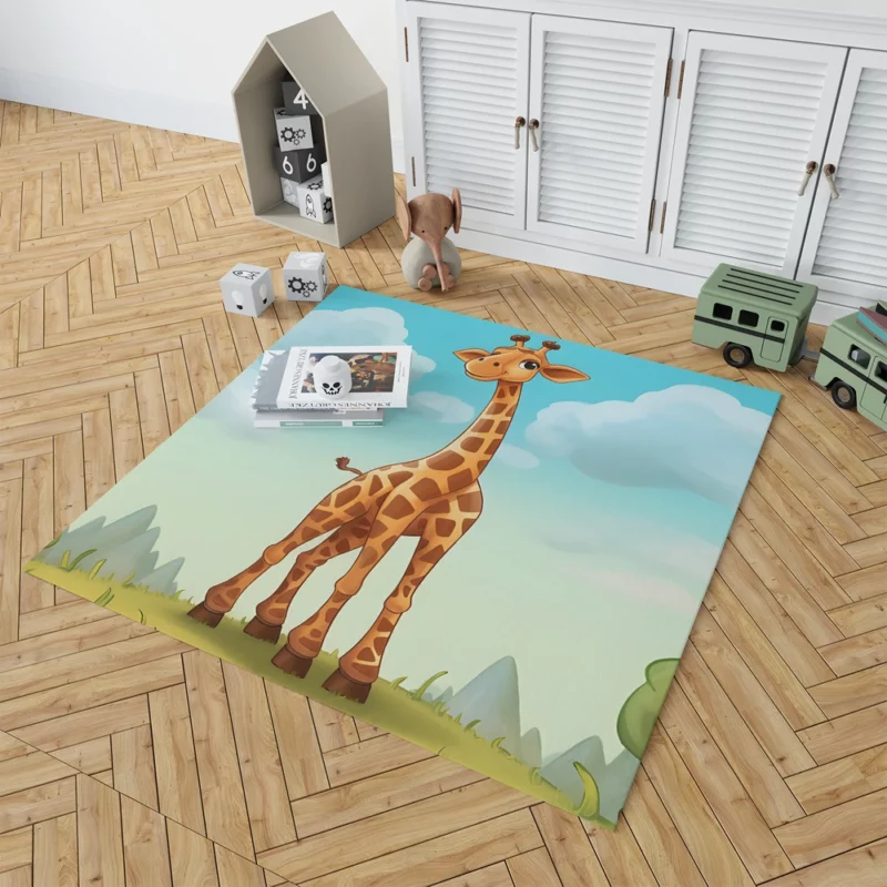 Cheerful Giraffe Under Blue Sky Rug 1