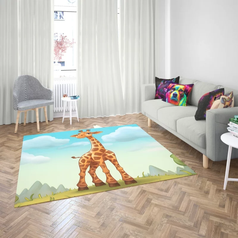 Cheerful Giraffe Under Blue Sky Rug 2