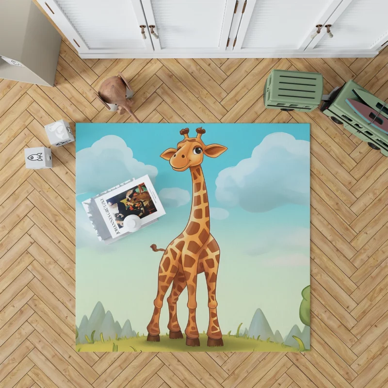 Cheerful Giraffe Under Blue Sky Rug