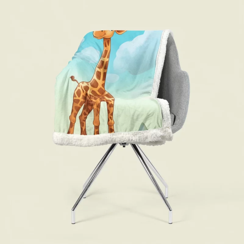 Cheerful Giraffe Under Blue Sky Sherpa Fleece Blanket 1