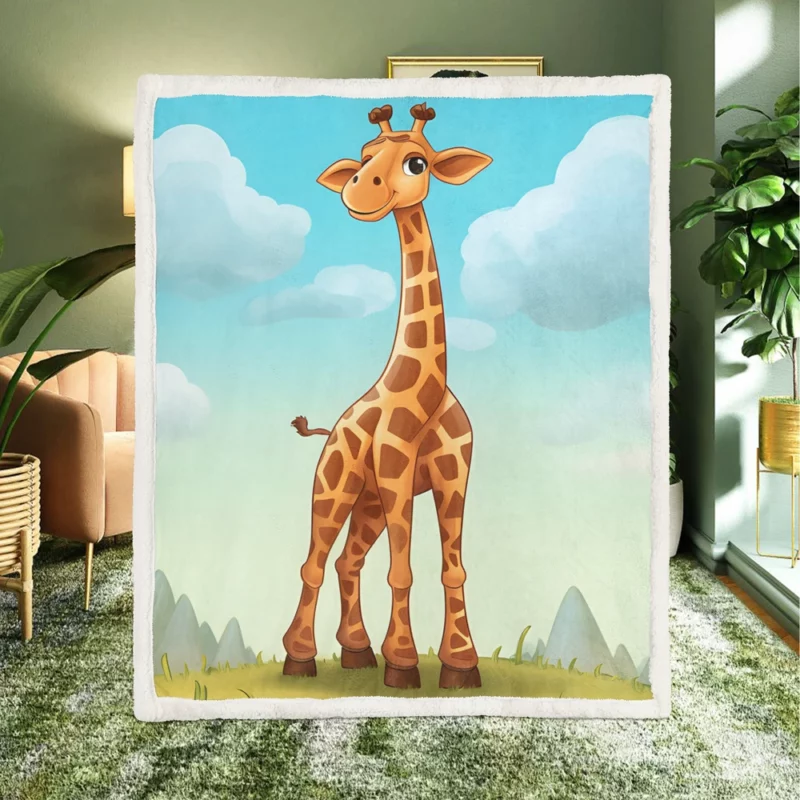 Cheerful Giraffe Under Blue Sky Sherpa Fleece Blanket