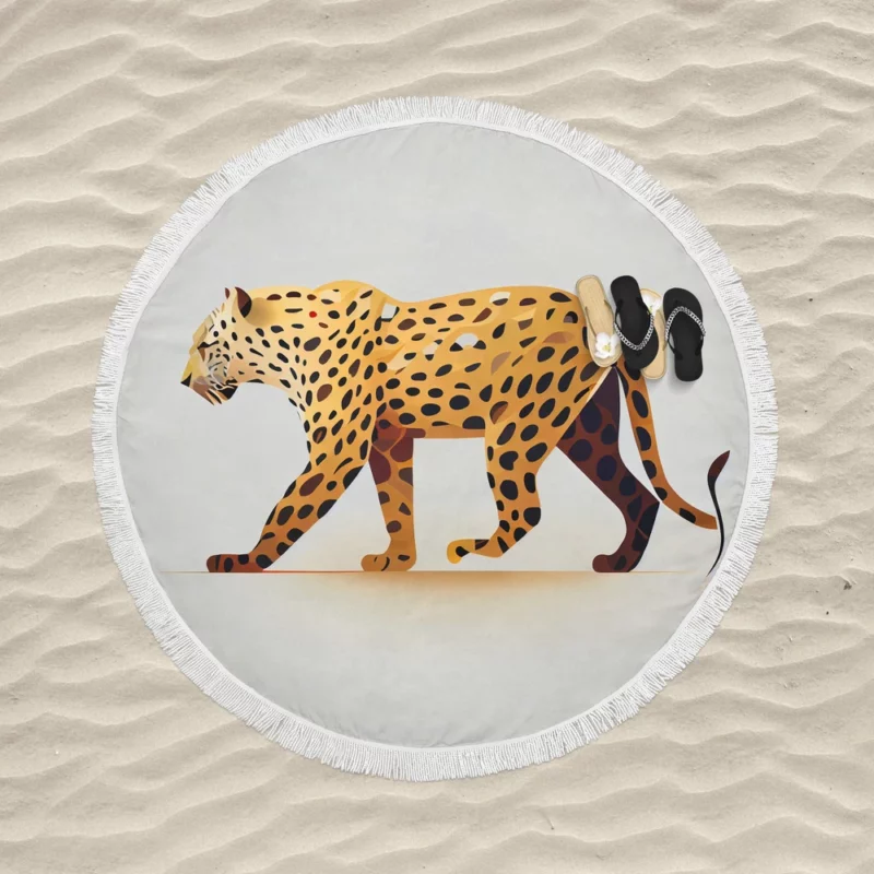 Cheetah Outline on White Round Beach Towel