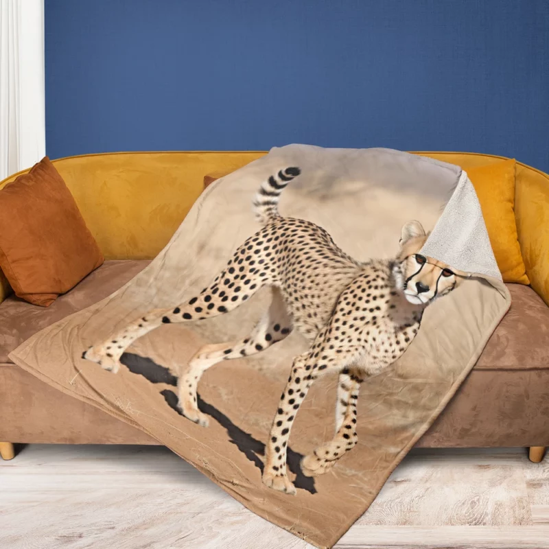 Cheetah Running Artwork Fleece Blanket 1