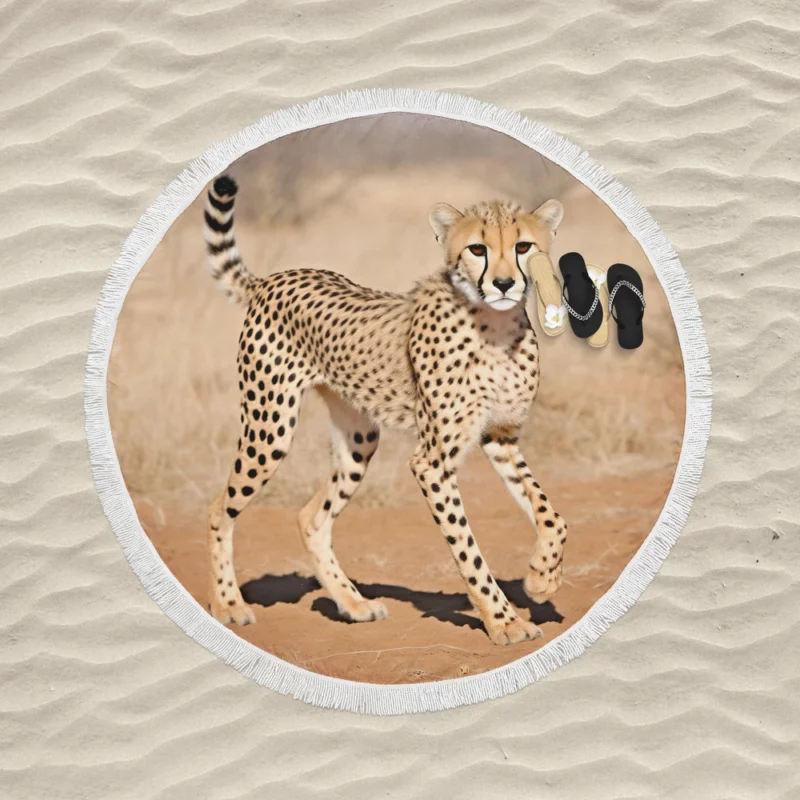 Cheetah Running Artwork Round Beach Towel