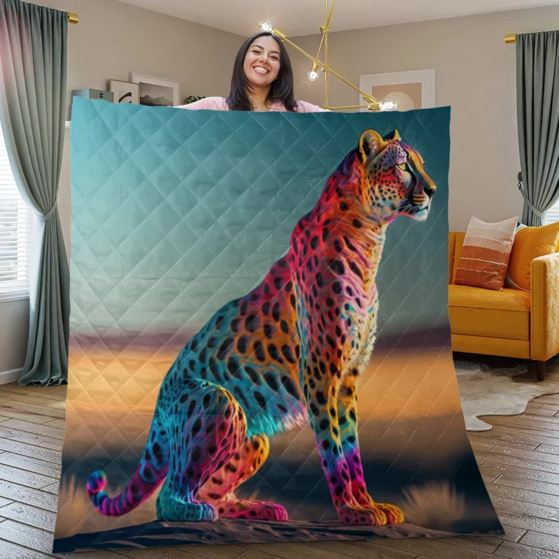 Cheetah Sitting in the Desert Quilt Blanket