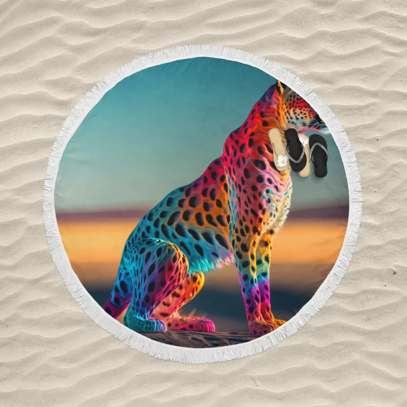 Cheetah Sitting in the Desert Round Beach Towel