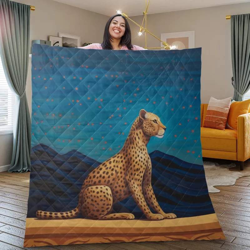 Cheetah Sitting on Ledge Quilt Blanket