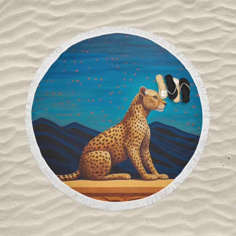 Cheetah Sitting on Ledge Round Beach Towel