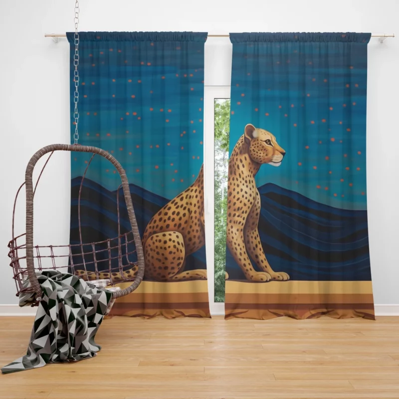 Cheetah Sitting on Ledge Window Curtain
