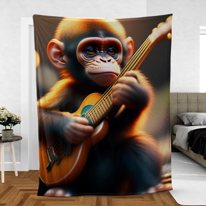 Chimpanzee Playing Guitar Fleece Blanket