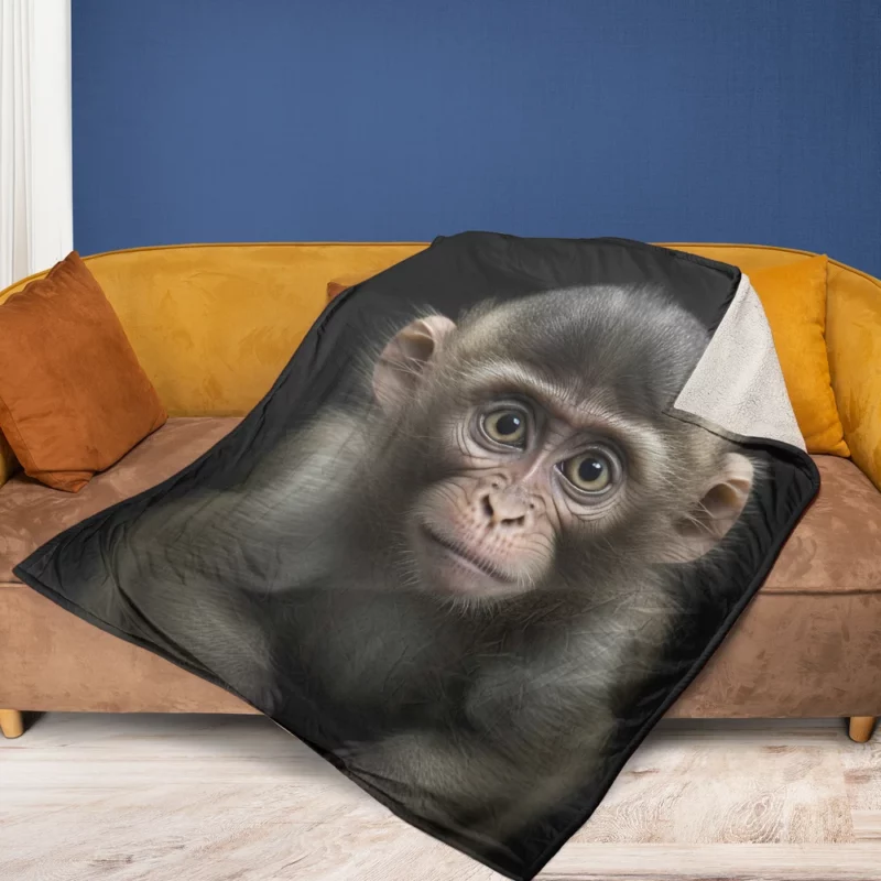 Chimpanzee Portrait Fleece Blanket 1