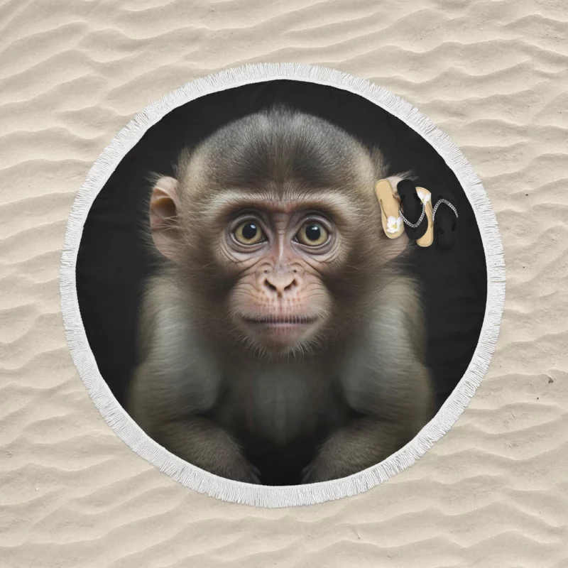 Chimpanzee Portrait Round Beach Towel