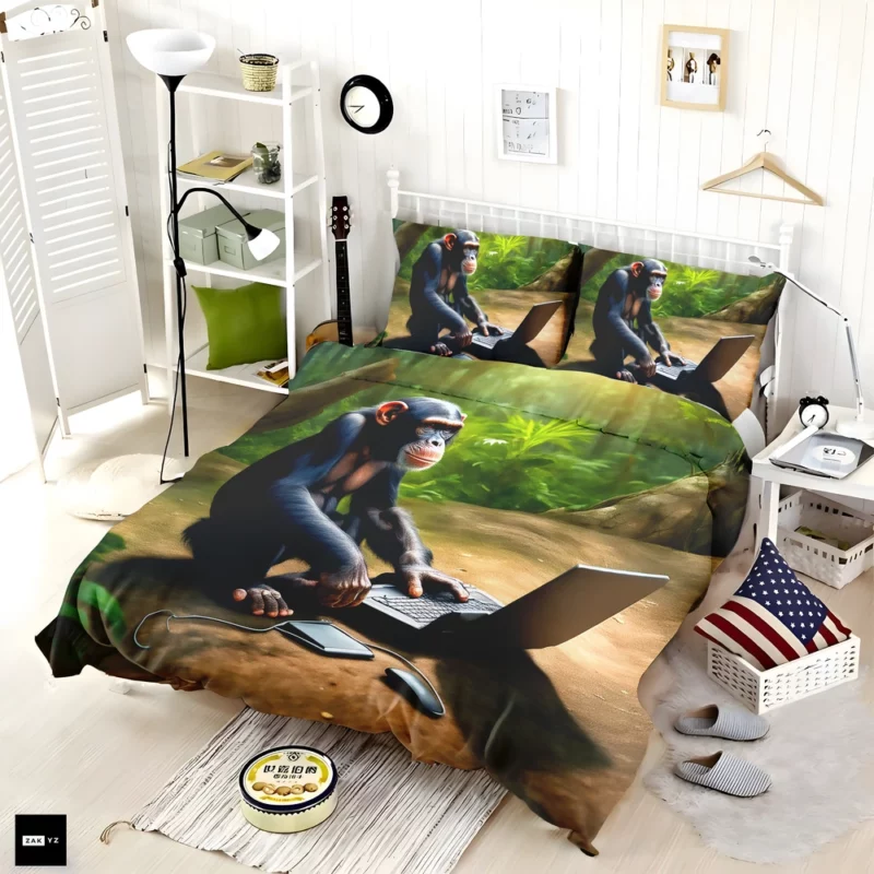 Chimpanzee With Computer Bedding Set