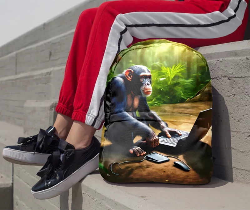 Chimpanzee With Computer Minimalist Backpack 1