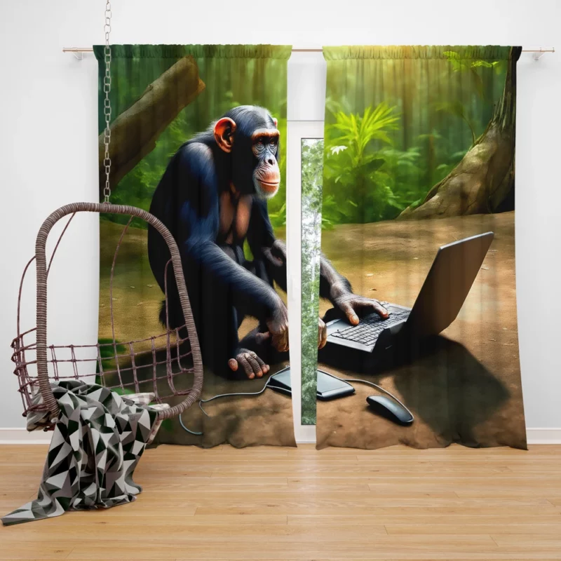 Chimpanzee With Computer Window Curtain