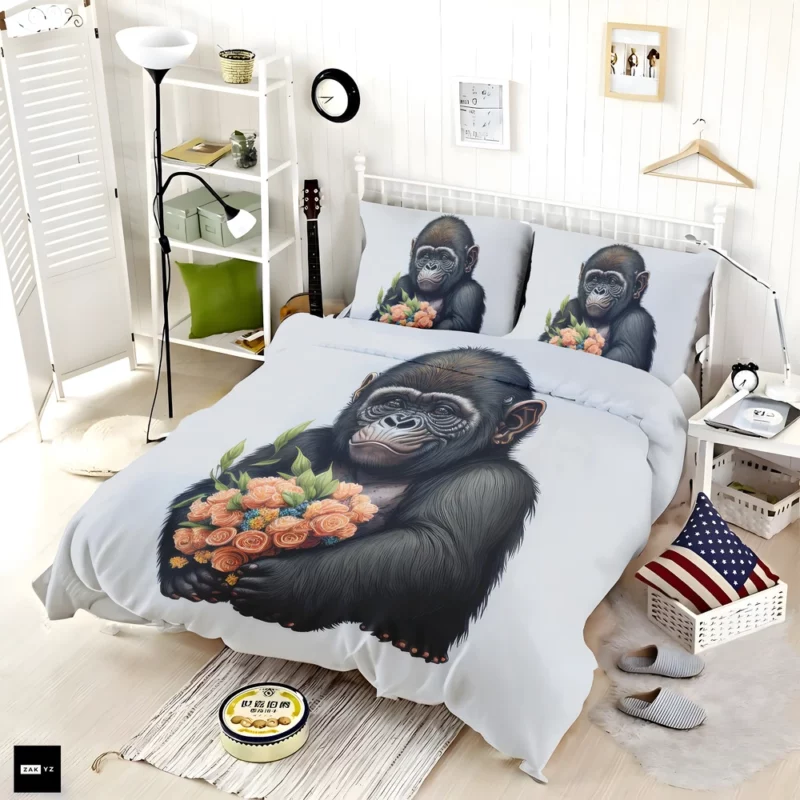 Chimpanzee With Flowers Bedding Set