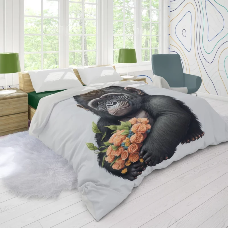 Chimpanzee With Flowers Duvet Cover