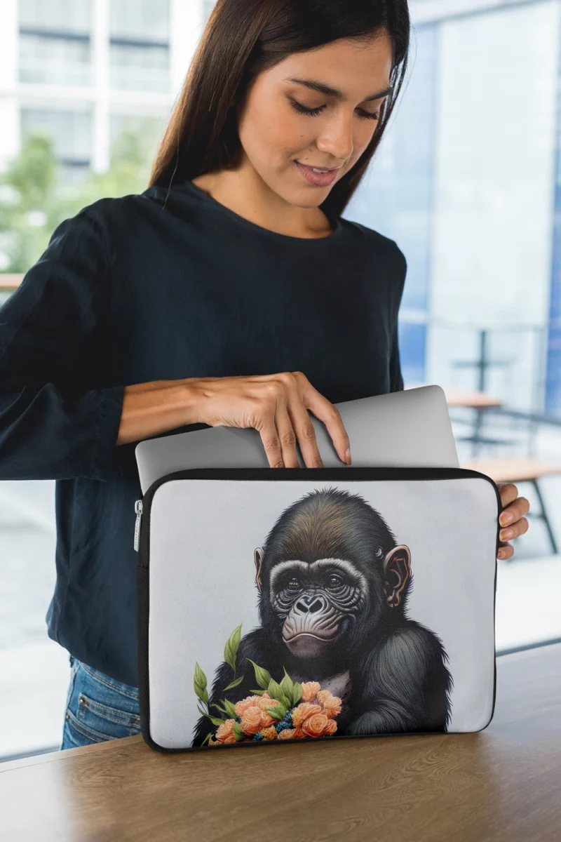 Chimpanzee With Flowers Laptop Sleeve 1