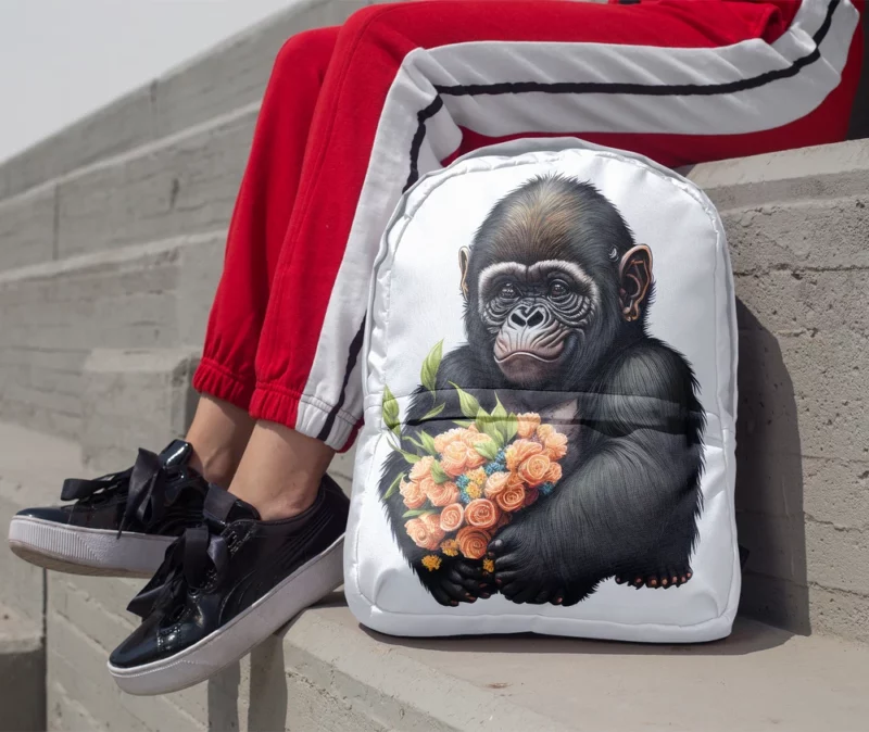 Chimpanzee With Flowers Minimalist Backpack 1