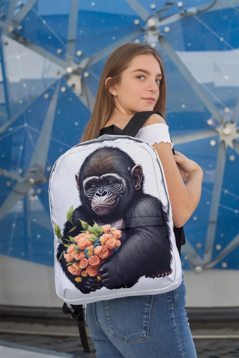 Chimpanzee With Flowers Minimalist Backpack 2