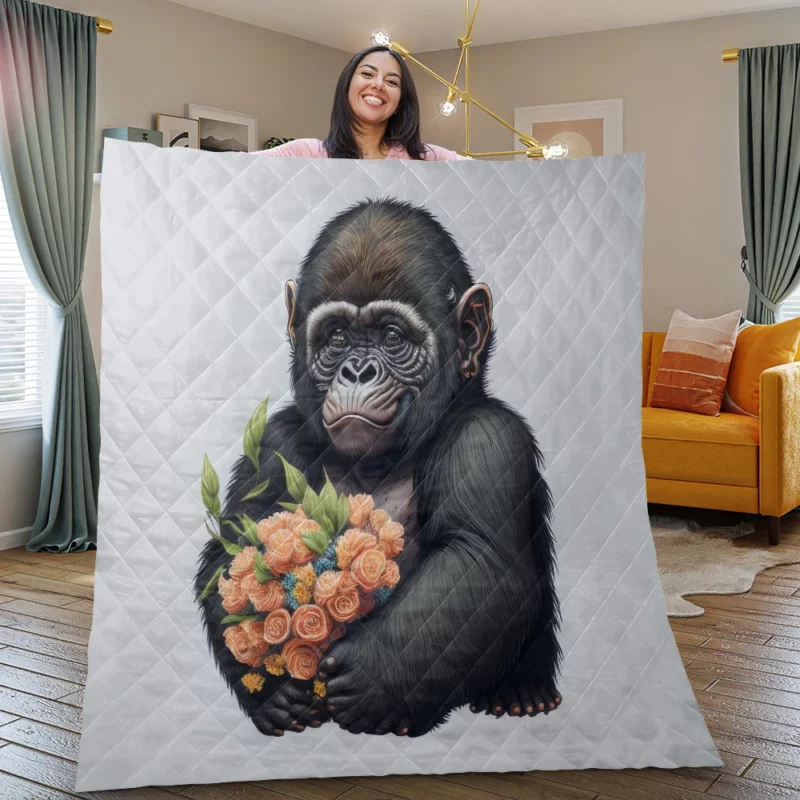 Chimpanzee With Flowers Quilt Blanket