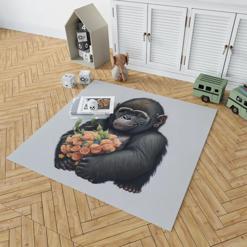 Chimpanzee With Flowers Rug 1