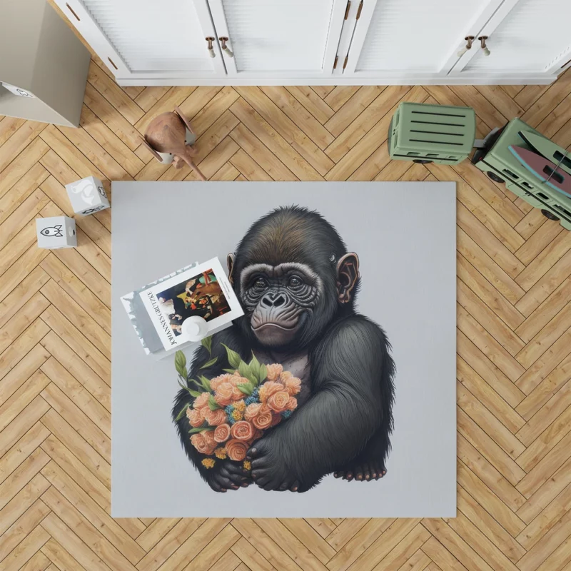 Chimpanzee With Flowers Rug