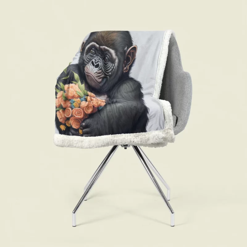 Chimpanzee With Flowers Sherpa Fleece Blanket 1