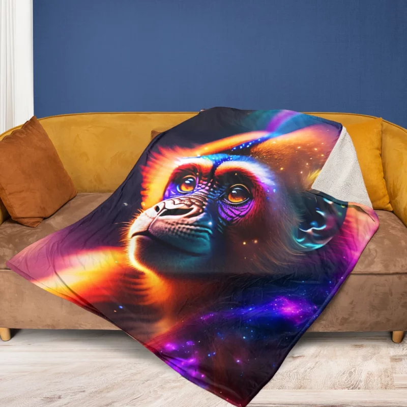 Chimpanzee With Neon Sign Fleece Blanket 1