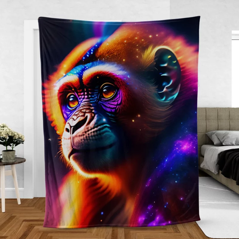 Chimpanzee With Neon Sign Fleece Blanket