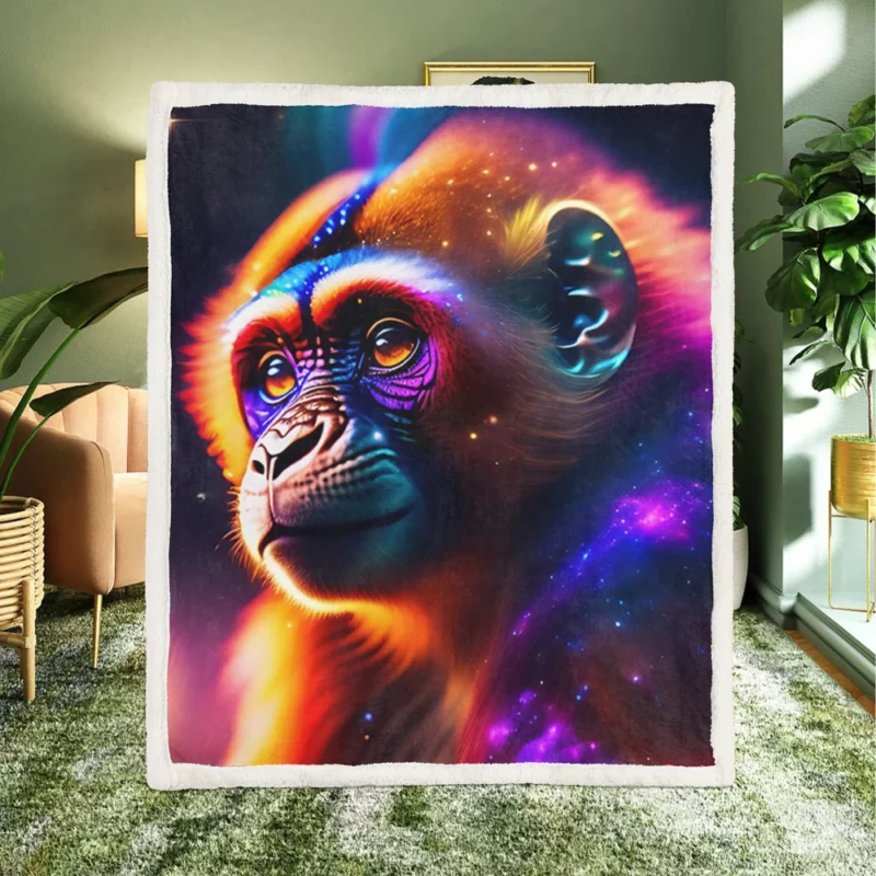 Chimpanzee With Neon Sign Sherpa Fleece Blanket