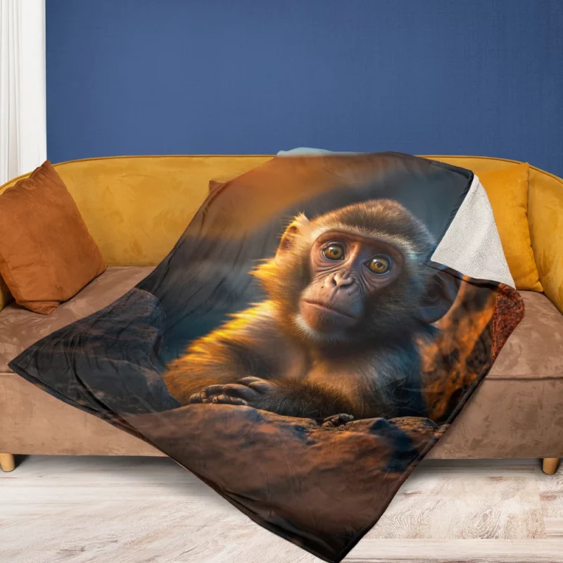 Chimpanzee at Sunset Fleece Blanket 1