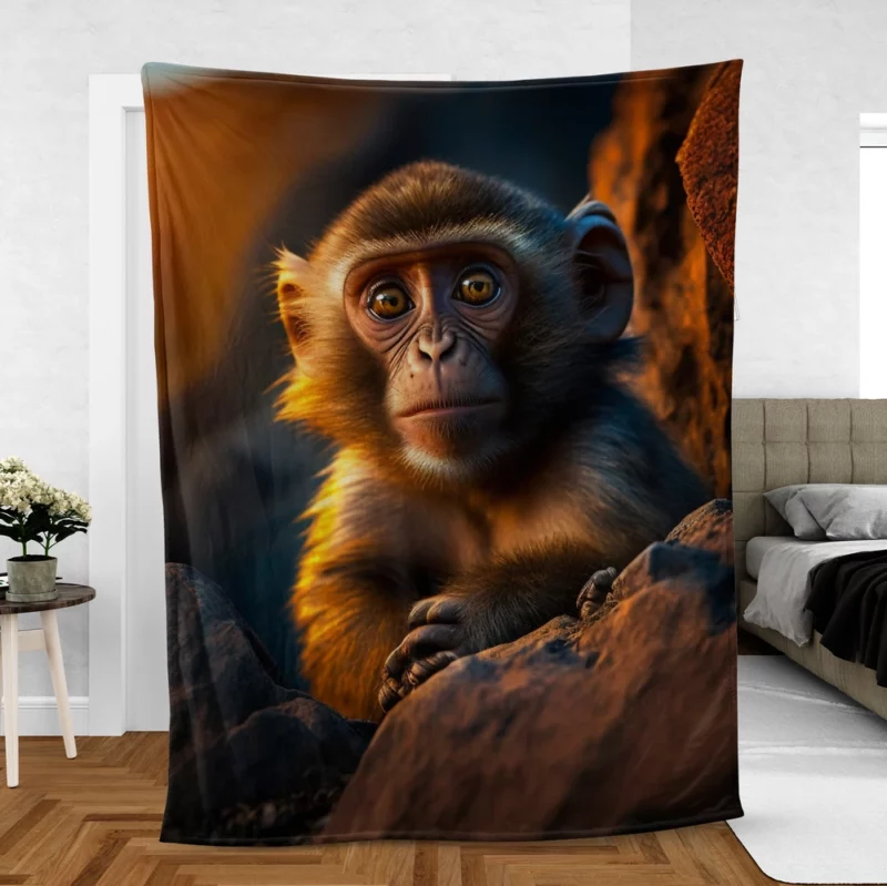 Chimpanzee at Sunset Fleece Blanket