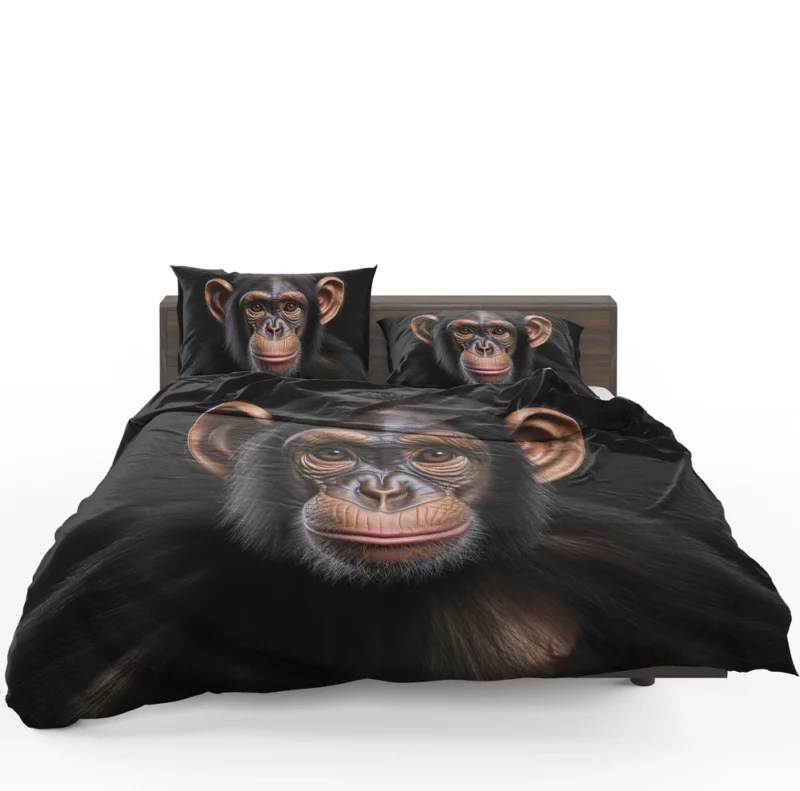 Chimpanzee on Black Background Bedding Set 1