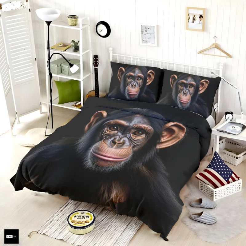 Chimpanzee on Black Background Bedding Set