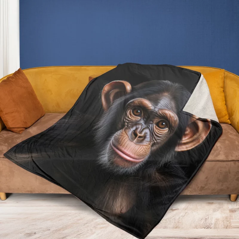 Chimpanzee on Black Background Fleece Blanket 1