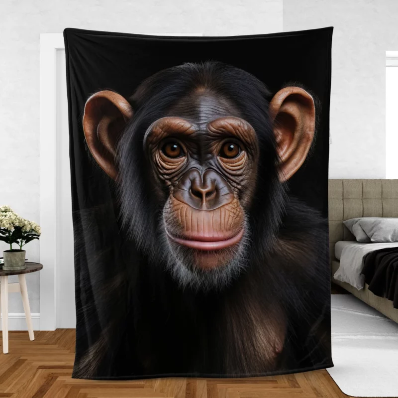 Chimpanzee on Black Background Fleece Blanket