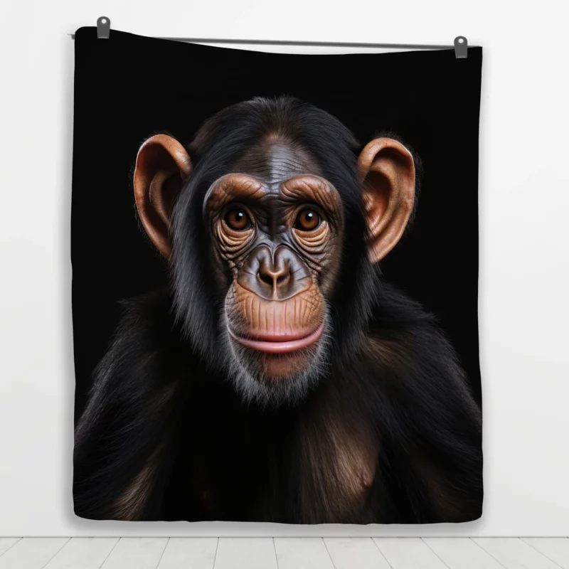 Chimpanzee on Black Background Quilt Blanket 1